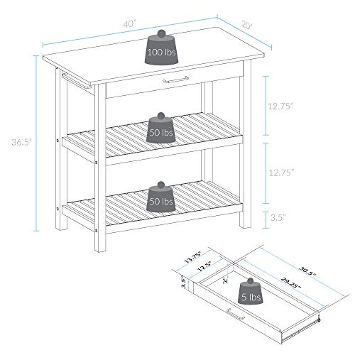 Kitchen Island with Solid Wood Top, White & Cherry Natural - color: White & Cherry Natural