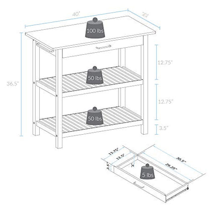 Kitchen Island with Solid Wood Top, White & Cherry Natural - color: White & Cherry Natural