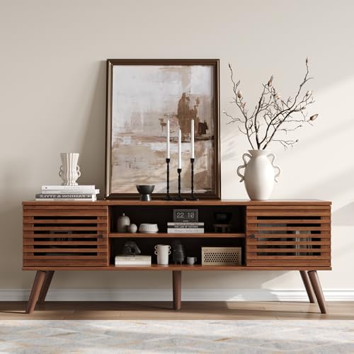 Furnify 53" Mid Century Modern TV Stand for 50/55/60 inch TV, Walnut - color: Walnut, size: 53" L