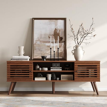 Furnify 53" Mid Century Modern TV Stand for 50/55/60 inch TV, Walnut - color: Walnut, size: 53" L