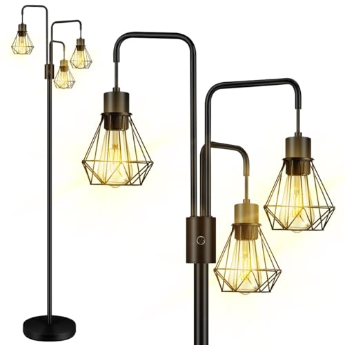 Industrial Floor Lamp,Metal Diamond Lampshade,Modern Stand Up Lamp with 3 Light, Bulbs Not Included,Simple Design Floor Lamp for Bedroom, Living Room, Office, Kids Room, Reading - color: Diamond