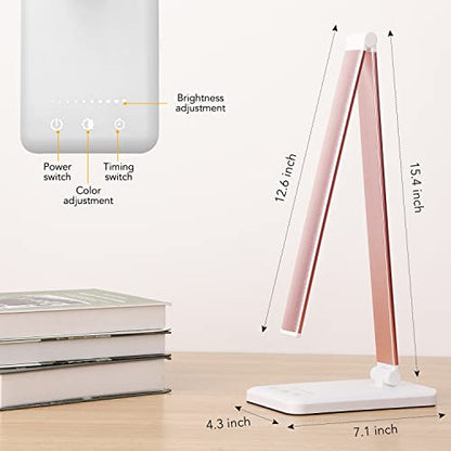 Led Desk Lamp, Desk Lamp with USB Charging Port, 5 Color Modes, 10 Brightness, Natural Light, Eye Caring Reading Lamp, Desk Light for Home Office, Table Lamp, Touch Control, Auto-Timer, Pink - color: Pink