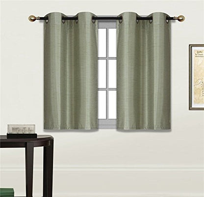 Elegant Home 2 Panels Tiers Grommets Small Window Treatment Curtain Faux Silk Insulated Blackout Drape Short Panel 28" W X 36" L Each for Kitchen Bathroom or Any Small Window # D24 (Sage Green) - color: Sage