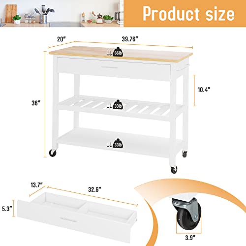 JY QAQA 40" Kitchen Island on Wheels with Storage Cabinet Kitchen Cart Cabinet with Shelves, Cart Handle for Towel Rack or Free Mobility, Portable Islands for Kitchen,White - color: White, size: 39.8-IN