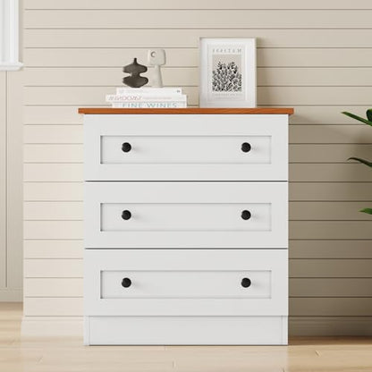 Furnify Farmhouse 3 Drawer Dresser, Small Chests of Drawers, White & Walnut | Farmhouse Wood Nightstand Bedside Cabinet End Table, Modern Closet Storage Organizer for Bedroom, Living Room - size: 11.8"D x 22.8"W x 25.2"H (3 Drawers)