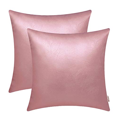BRAWARM Faux Leather Throw Pillow Covers 16 X 16 Inches - Rose Gold Leather Pilow Covers Pack of 2, Solid Dyed Leather Pillowcases for Couch Bed Sofa Garden Home Decorative - color: Rose Gold, size: 16" x 16" (Pack of 2)