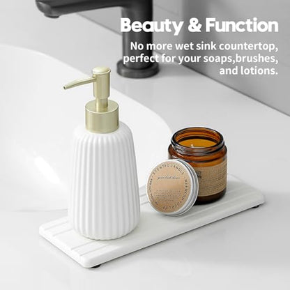 2PCS Diatomite Quick Stone Drying Tray Mat for Bathroom & Kitchen Counter, Instant Dry Water Absorbent Drink Bar Coaster,Vanity Sink Caddy Organizer,Dish Soap Sponge Holder, White,9"x3.5" - color: 2pack-9"x 3.5" - White