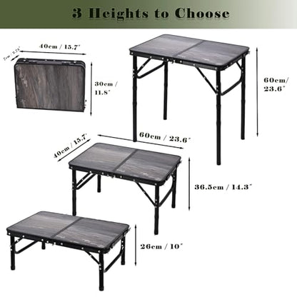 Small Folding Camping Table, 2ft Portable Picnic Table Aluminum 24" x 16", 3 Adjustable Heights Portable Lightweight Table Dining for RV, Picnic, Beach (Black Lava) - color: Black Lava