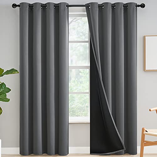 Yakamok Grey Blackout Curtains 84 inches Long for Bedroom 52" Wide 2 Panels | Thermal Insulated Window Treatment Total Blocking Panels with Black Liner for Living Room/Dining Room/Kids Room Grommet Top - color: Grey, size: 52"W x 84"L (Pack of 2)