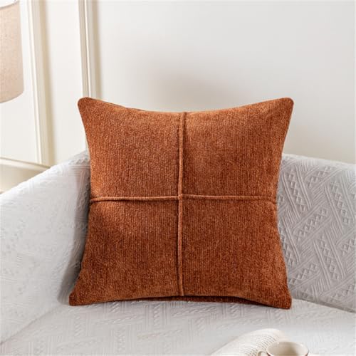 Boho Cushion Covers 45x45 cm Set of 2 Soft Chenille Patchwork Throw Pillow Covers Decorative Solid Luxury Minimalist Retro Pillowcases for Sofa Bed Couch Living Room Home Decor Orange - color: Orange