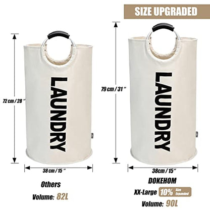 DOKEHOM 90L Large Laundry Basket Bag, Collapsible Tall Hamper, Beige | Freestanding tall washing bin & foldable laundry bag. High-capacity clothes storage basket with durable sturdy handles - color: Beige, size: 90L
