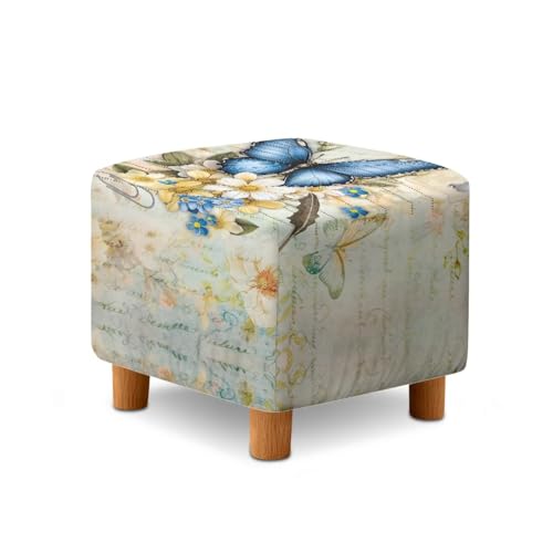 Butterfly Daisy Letter Print Stretch Ottoman Cover, Machine Washable Folding Storage Stool Furniture Protector Removable Slipcovers for Ottomans with Elastic Bottom - color: Butterfly Daisy Letter