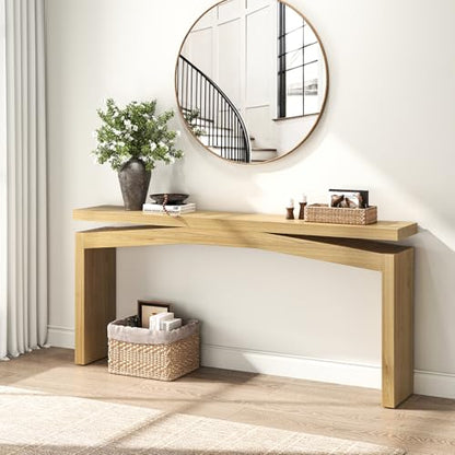 Wooden Extra Long Console Tables for Living Room, Natural Teak | Slim Entryway Table 63 Inches Long, Farmhouse Couch Table Behind Sofa for Hallway, Living Room, Home - color: Natural Teak