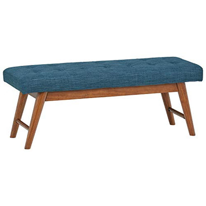 Amazon Basics Modern Haraden Upholstered Button-Tufted Bench, Blue, 16 x 44 x 17 in - color: Blue, style: Americana