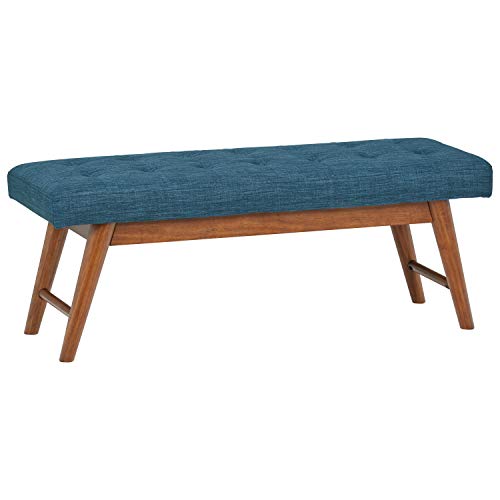 Amazon Basics Modern Haraden Upholstered Button-Tufted Bench, Blue, 16 x 44 x 17 in - color: Blue, style: Americana
