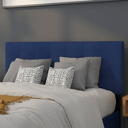 EMMA + OLIVER Navy Full Quilted Tufted Headboard | Adjustable Bed Rail Slots, Fabric Upholstered - color: Navy, size: Full