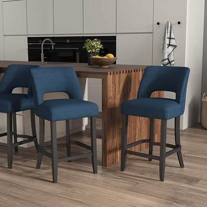 VKNOW Bar Stools Set of 4, 26" Upholstered Counter Height Bar Stools | Modern Counter Stools with Black Rubberwood Legs for Kitchen Island Dining Room Bar, Blue-Black Legs - color: Blue-black Legs, size: Set of 4