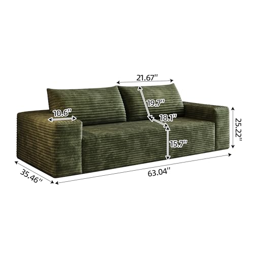 63" Loveseat Sofa in a Box,Plush Corduroy Fabric Deep Seat Couch,No Assembly Required,Space-Saving Design,Comfy Seater Sofa for Living Room, Apartment, Bedroom & Office,Modern,Green - color: Green, size: 63.2"