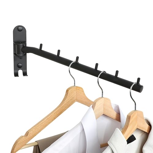 Mooche Swing Clothes Hanger Rack, Garment Racks 11.93" Long, Balck | 180°Rotation Laundry Drying Rack 304 Stainless Steel Space Saving Wall Mounted for Laundry Room Bedroom Balcony - color: Black, size: 1 Pack (6 Hooks)