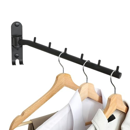 Mooche Swing Clothes Hanger Rack, Garment Racks 11.93" Long, Balck | 180°Rotation Laundry Drying Rack 304 Stainless Steel Space Saving Wall Mounted for Laundry Room Bedroom Balcony - color: Black, size: 1 Pack (6 Hooks)