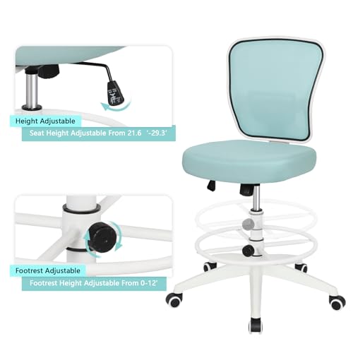Drafting Chair Adjustable Height Tall Office Chairs Standing Desk Chair Rolling Stool Chair Armless Office Drafting Chair Blue - color: Blue