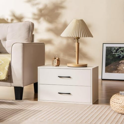 SIMOE 24" W White Stackable 2-Drawer Dresser for Bedroom, Short Storage Cabinet with Metal Handles, Wood Drawer Organizer with Anti-Tip Kits, Compact Chest of Drawers for Office, Entryway