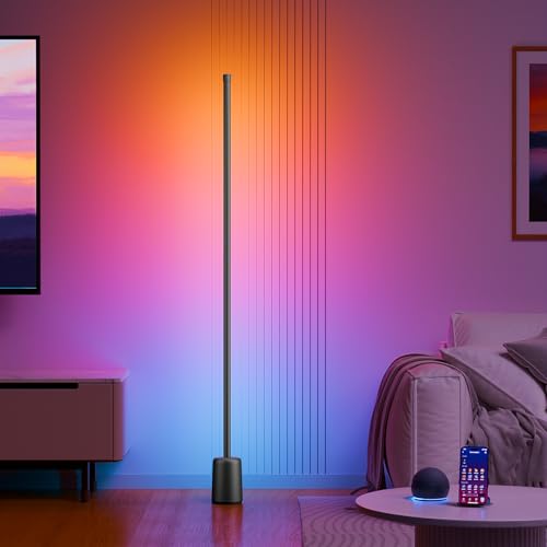 Corner Floor Lamp, 1500lm RGBW Corner Lamp Work with Alexa & Google Assistant, 16 Million DIY Colors, Sync with Music, App Control, Modern LED Floor Lamp for Living Room & Bedroom, Black - color: Black