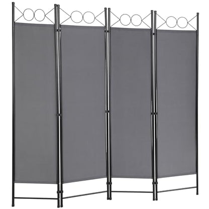 4 Panel Room Divider 6FT Steel Frame Screen Folding Privacy Divider Freestanding Partition for Home Office Bedroom,Light Grey - color: Light Grey