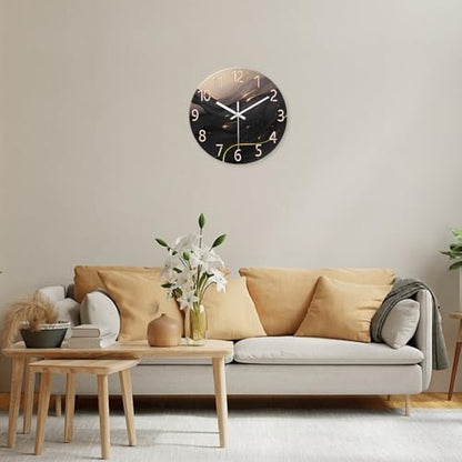 Large Glass Wall Clocks Battery Operated 16 Inch | Round Marble Wall Clock for Living Room Bedroom Office Kitchen Black and Glod Wall Clock Silent Non Ticking - color: Black3, size: 16 Inch