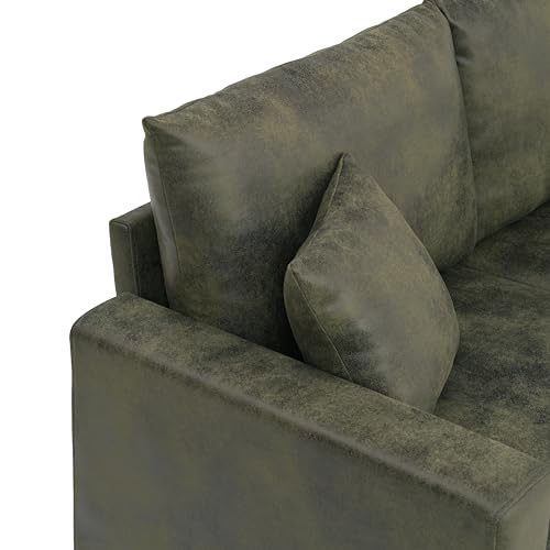 Eafurn 69" Small Loveseat Sofa Couch, Mid-Century Modern PU Leather 2-Seater Sofa with Wood Frame & 2 Pillows, Compact Space-Saving Couch for Living Room, Apartment, Office - color: Olive Green 69"