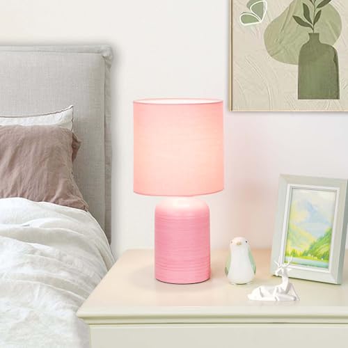 Maye Small Ceramic Table Lamp for Living Room and Bedroom,Modern Kids Night Table Lamp,Φ6.3×H13IN,Bulb Excluded,Pink - color: Pink