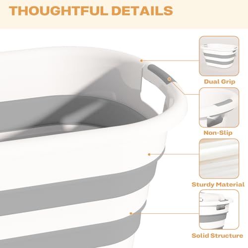 43L(11.5Gallon) Collapsible Laundry Baskets Plastic (Grey, 2 Packs) | Pop Up Laundry hamper/Storage Container, Foldable Laundry Basket with Large Capacity,Sturdy,Space Saver - color: Grey