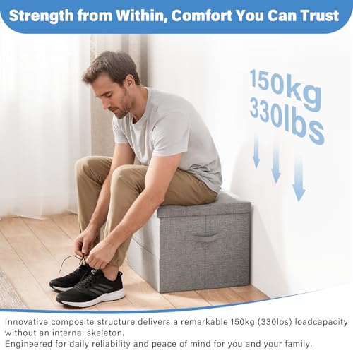 Dayacoco Storage Ottoman Foot Rest Stool, Holds Up to 350lbs, 43L, Foldable | Small Ottoman with Storage, Foot Rest Stool with Thicker Foam Padded Seat, 17x13x13in, Drak Gray