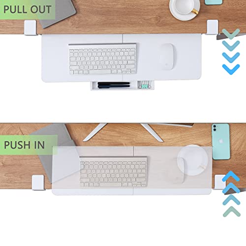 ETHU Keyboard Tray Under Desk, 26.77" X 11.81" Large Size Keyboard Tray with C Clamp-on Mount Easy to Install, Computer Keyboard Stand, Ergonomic Keyboard Tray for Home and Office(White) - color: White