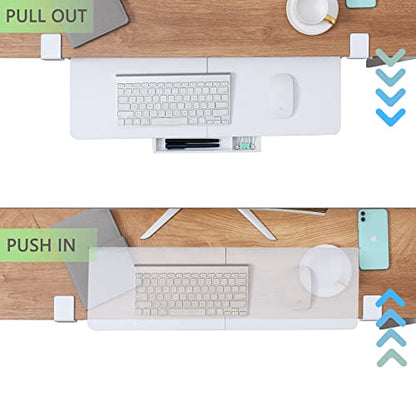 ETHU Keyboard Tray Under Desk, 26.77" X 11.81" Large Size Keyboard Tray with C Clamp-on Mount Easy to Install, Computer Keyboard Stand, Ergonomic Keyboard Tray for Home and Office(White) - color: White