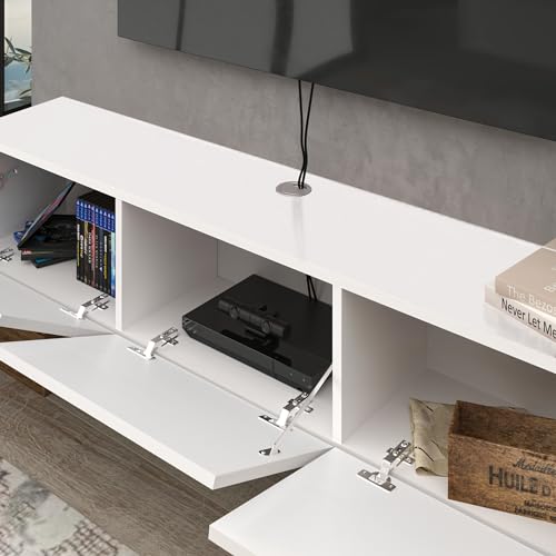 Atelier Mobili White Floating TV Console, Wall Mounted TV Stand for Up to 75 Inch TV, Floating Entertainment Center with Shelf - color: Pure White