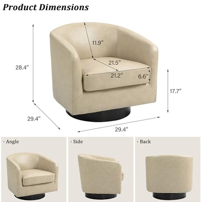 Swivel Barrel Accent Chair, Comfy Reading Armchair, Cream, Set of 2 | Club Chairs for Adults, Low-Back Design, Modern Round Style, Solid Wood Frame & Metal Swivel Base, For Living Room & Bedroom - color: Cream
