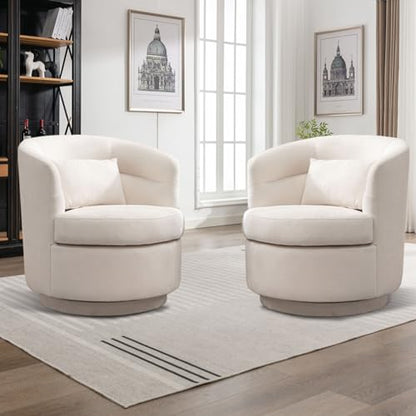Swivel Accent Chair Set of 2, 360 Degree Round Swivel Barrel Chair with Pillow, Upholstered Comfy Barrel Armchair Single Club Sofa Chair for Living Room, Bedroom, Reading Room,Beige - color: Beige-set of 2