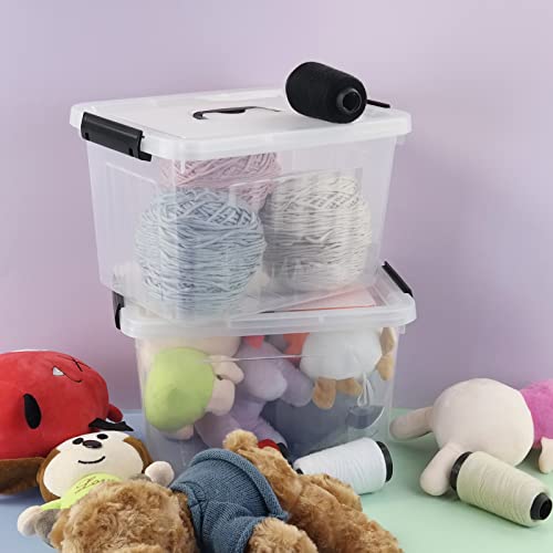 10 L Plastic Clear Storage Box, Plastic Latching Box with Lid, 6-PACK | Clear Design, Locking Latch Lid, Convenient Top Handle, Sturdy Plastic, Multi-Purpose Storage Bin, for Home Office Closet Use - size: 10 L