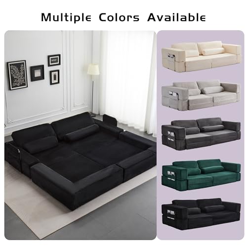 49" Foldable Modular Studio Couch, Space Saver Bed with High Density Foam, Sofa Individual with Creative Shape for Apartment Leisure Scenes, Black - color: Black