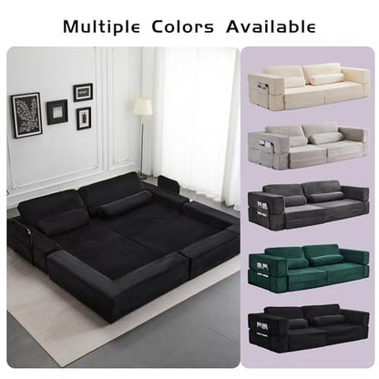 49" Foldable Modular Studio Couch, Space Saver Bed with High Density Foam, Sofa Individual with Creative Shape for Apartment Leisure Scenes, Black - color: Black