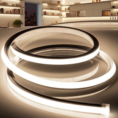 LED Strip Lights Neutral White 4000K,16.4ft 110-120V Neon Rope Lights,Flexible Silicone Outdoor Waterproof Neon Strip Lights for Bedroom,Mirror,Kitchen Cabinet, Living Room,Halloween Decor - color: Neutral White, size: 16.4FT