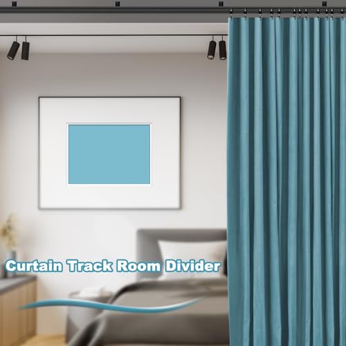 KOLAKO Ceiling Curtain Track, Flexible Bendable Curtain Track Wall or Ceiling Mount, Black 8.2Ft Curved Curtain Tracks System Sliding RV Shower Curtain Rail Track with Clips, Room Divider - color: Black, size: 8.2Ft