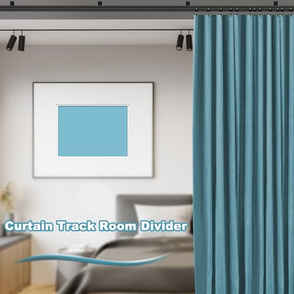 KOLAKO Ceiling Curtain Track, Flexible Bendable Curtain Track Wall or Ceiling Mount, Black 8.2Ft Curved Curtain Tracks System Sliding RV Shower Curtain Rail Track with Clips, Room Divider - color: Black, size: 8.2Ft