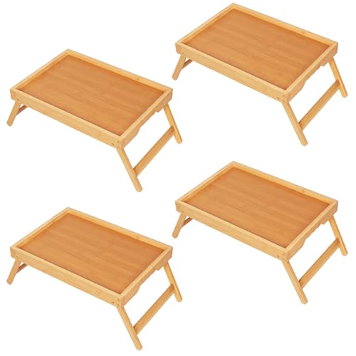 Youpehom Bamboo Bed Tray Tables with Folding Legs, Medium, 4-Pack, Bamboo | Four bamboo bed trays with folding legs and handles for family meals, guests, reading, laptop use and everyday serving. - color: Bamboo-4 Pack, size: Medium