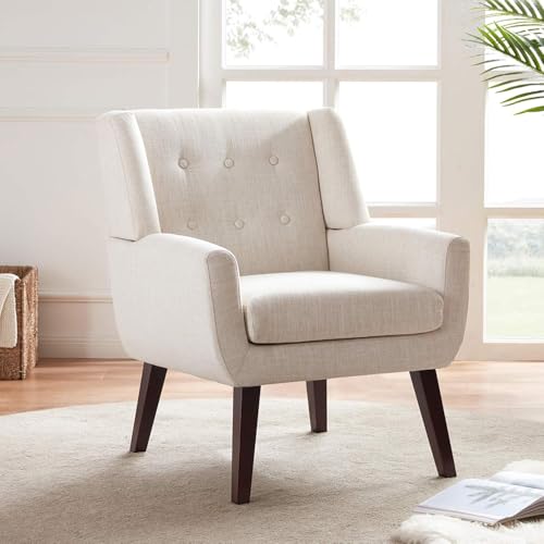 HUIMO Accent Chair for Living Room,Upholstered Button Linen Armchair Chair | Mid Century Modern Tufted Armchair with Fabric,Comfy Arm Chairs for Club Living Room Reading Bedroom,Waiting Room Beige - color: Beige