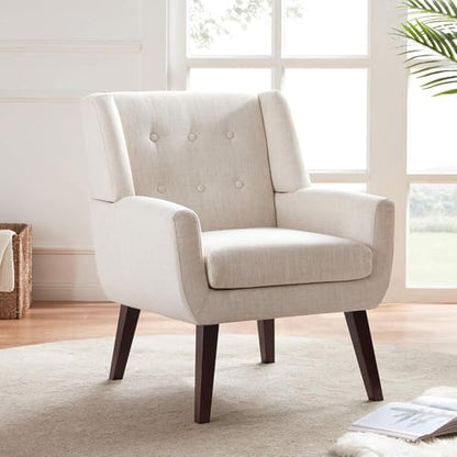 HUIMO Accent Chair for Living Room,Upholstered Button Linen Armchair Chair | Mid Century Modern Tufted Armchair with Fabric,Comfy Arm Chairs for Club Living Room Reading Bedroom,Waiting Room Beige - color: Beige