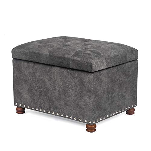 24" Rectangular Ottoman with Storage for Living Room, Upholstered Storage Bench Foot Stool and Seat with Lift Off Lid, Coffee Table Footrest for Bedroom - color: #Gray