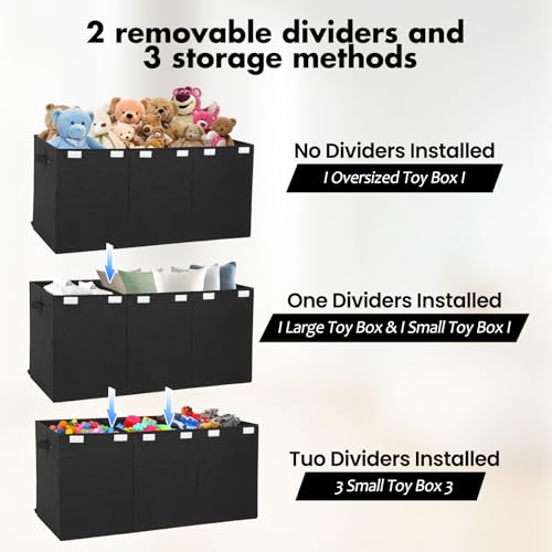 167L Large Toy Box Chest Storage with Lid, Collapsible Kids Toy Storage | Toy Chest with with Removable Divider for Kids, Boys, Girls, Nursery, Living Room, Bedroom, 35.5"x17" x17" (Linen Black) - color: Extra Extra Large Black