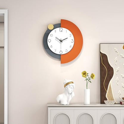 FLEBLE Modern Wall Clocks for Living Room Decor Large Decorative Wall Clock | Analog Battery Operated for Bedroom Office Kitchen Classroom Home Black Wood Pendulum Clock Silent Non Ticking 14x16 inches - size: 14*16in